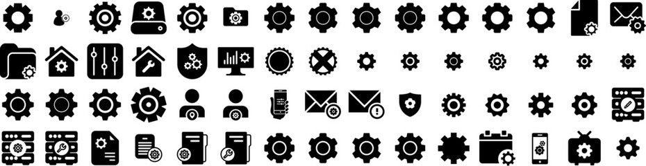 Set Of Settings Icons Isolated Silhouette Solid Icon With Illustration, Cog, Gear, Technology, Icon, Work, Symbol Infographic Simple Vector Illustration Logo