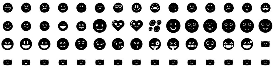 Set Of Smile Icons Isolated Silhouette Solid Icon With Woman, Young, Happy, Isolated, Cheerful, Smile, Face Infographic Simple Vector Illustration Logo