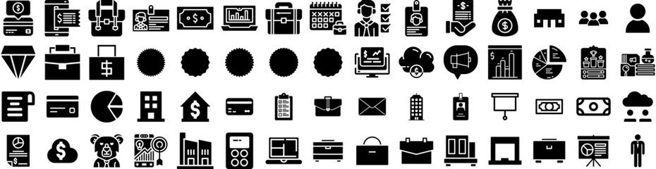 Set Of Business Icons Isolated Silhouette Solid Icon With Communication, Technology, Success, Teamwork, Office, Business, Corporate Infographic Simple Vector Illustration Logo