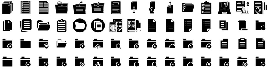Set Of Document Icons Isolated Silhouette Solid Icon With Business, File, Document, Folder, Information, Concept, Office Infographic Simple Vector Illustration Logo