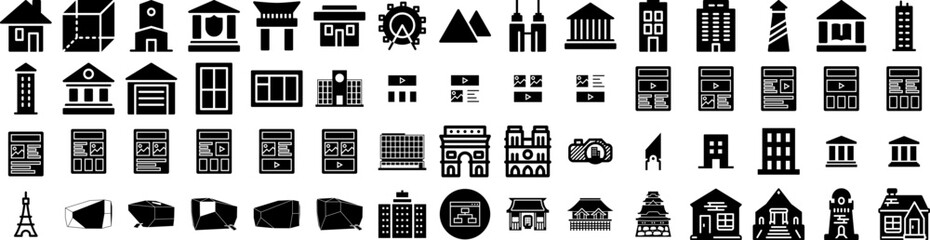 Set Of Architecture Icons Isolated Silhouette Solid Icon With Building, Modern, Construction, Structure, Design, Background, Architecture Infographic Simple Vector Illustration Logo