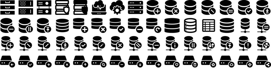 Set Of Database Icons Isolated Silhouette Solid Icon With Internet, Technology, Business, Database, Computer, Storage, Information Infographic Simple Vector Illustration Logo