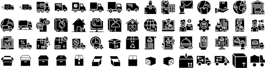 Set Of Delivery Icons Isolated Silhouette Solid Icon With Service, Transport, Order, Shipping, Fast, Delivery, Courier Infographic Simple Vector Illustration Logo