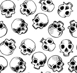 Tileable pattern of hand drawn skulls