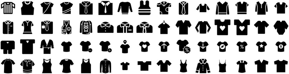 Set Of Shirt Icons Isolated Silhouette Solid Icon With Shirt, White, Front, Design, Template, Casual, Clothing Infographic Simple Vector Illustration Logo