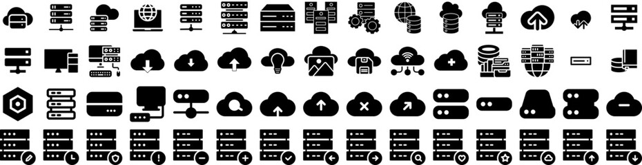 Set Of Server Icons Isolated Silhouette Solid Icon With Server, Information, Data, Network, Internet, Technology, Computer Infographic Simple Vector Illustration Logo