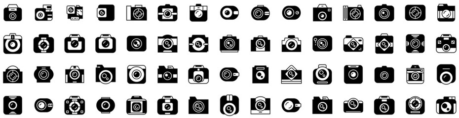 Set Of Camera Icons Isolated Silhouette Solid Icon With Camera, Illustration, Equipment, Photography, Lens, Digital, Photo Infographic Simple Vector Illustration Logo