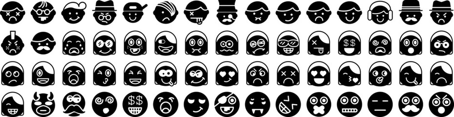 Set Of Emoji Icons Isolated Silhouette Solid Icon With Face, Icon, Vector, Sign, Symbol, Emoticon, Isolated Infographic Simple Vector Illustration Logo