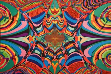 series of vintage psychedelic posters, featuring trippy patterns and kaleidoscopic colors, created with generative ai