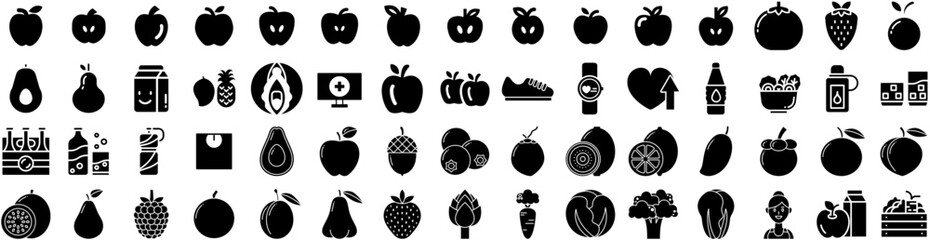 Set Of Healthy Icons Isolated Silhouette Solid Icon With Fresh, Healthy, Lifestyle, Food, Organic, Vegetable, Diet Infographic Simple Vector Illustration Logo