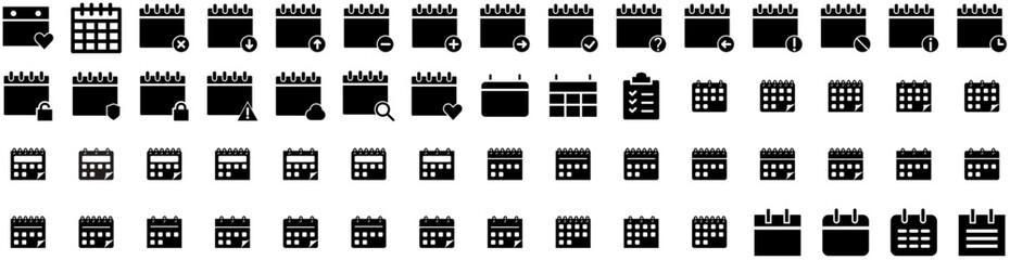 Set Of Schedule Icons Isolated Silhouette Solid Icon With Schedule, Time, Date, Business, Plan, Event, Calendar Infographic Simple Vector Illustration Logo