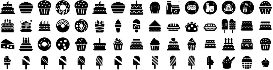 Set Of Dessert Icons Isolated Silhouette Solid Icon With Delicious, Dessert, Pastry, Cake, Sweet, Food, Bakery Infographic Simple Vector Illustration Logo - obrazy, fototapety, plakaty