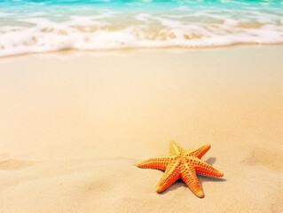 Tropical beach with sea star on sand 