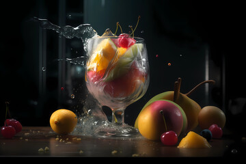 colorful fruit of fruit thrown into the water