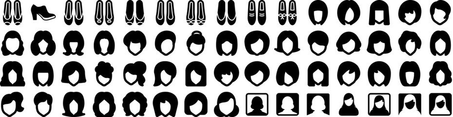 Set Of Woman Icons Isolated Silhouette Solid Icon With Woman, Beautiful, Young, Background, Female, Girl, Happy Infographic Simple Vector Illustration Logo