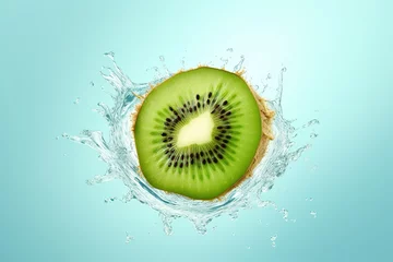 Poster kiwi slice splashing in a water splash, Generative AI © Intelligence Studio