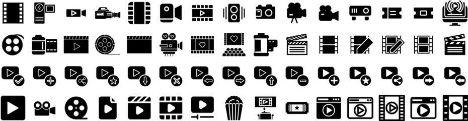 Set Of Movie Icons Isolated Silhouette Solid Icon With Entertainment, Cinema, Movie, Theater, Video, Film, Illustration Infographic Simple Vector Illustration Logo