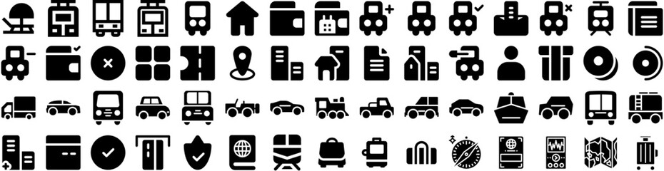 Set Of Travel Icons Isolated Silhouette Solid Icon With Journey, Vacation, Trip, Travel, Holiday, Tourism, Airplane Infographic Simple Vector Illustration Logo