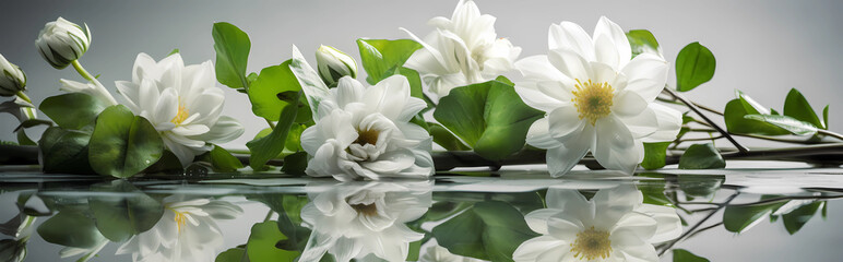 flowers from water reflected on white background