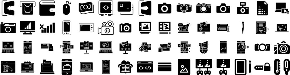 Set Of Digital Icons Isolated Silhouette Solid Icon With Business, Network, Data, Background, Technology, Concept, Digital Infographic Simple Vector Illustration Logo