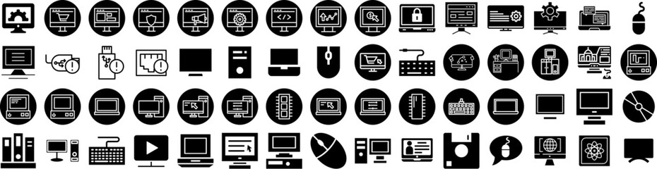 Set Of Computer Icons Isolated Silhouette Solid Icon With Technology, Screen, Business, Modern, Laptop, Computer, Display Infographic Simple Vector Illustration Logo