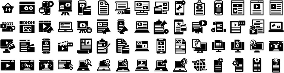 Set Of Online Icons Isolated Silhouette Solid Icon With Technology, Online, Business, Digital, Concept, Internet, Store Infographic Simple Vector Illustration Logo