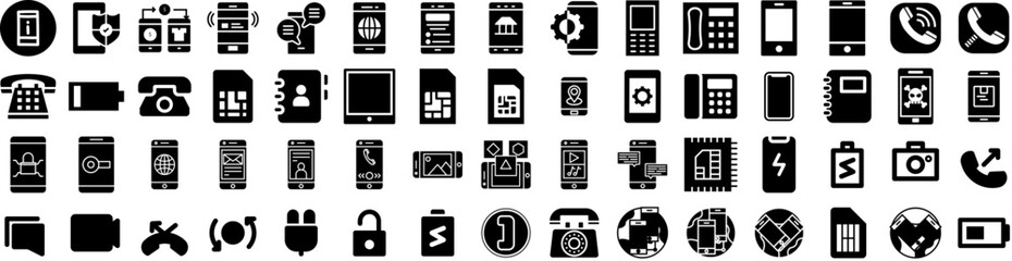 Set Of Phone Icons Isolated Silhouette Solid Icon With Mobile, Cellphone, Isolated, Smartphone, Device, Phone, Screen Infographic Simple Vector Illustration Logo