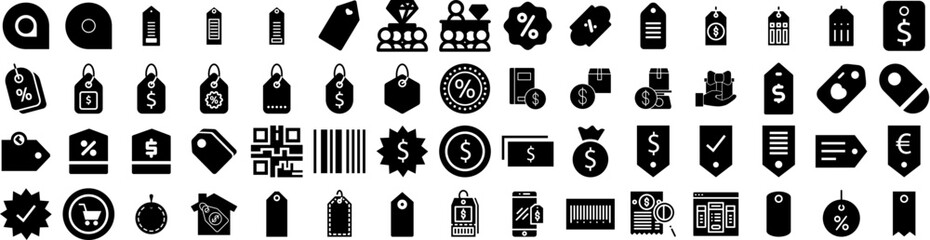 Set Of Price Icons Isolated Silhouette Solid Icon With Vector, Symbol, Sale, Tag, Label, Price, Business Infographic Simple Vector Illustration Logo