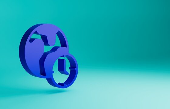 Blue World time icon isolated on blue background. Minimalism concept. 3D render illustration