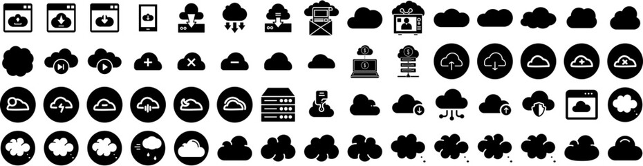Set Of Cloud Icons Isolated Silhouette Solid Icon With Air, Cloud, White, Background, Sky, Blue, Vector Infographic Simple Vector Illustration Logo
