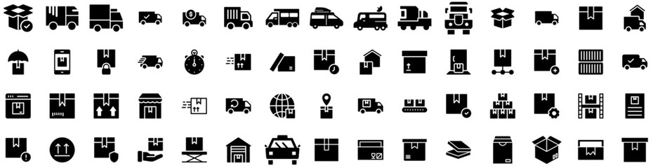 Set Of Delivery Icons Isolated Silhouette Solid Icon With Courier, Shipping, Delivery, Service, Order, Fast, Transport Infographic Simple Vector Illustration Logo
