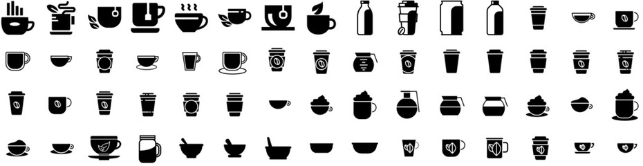 Set Of Drink Icons Isolated Silhouette Solid Icon With Young, Drink, Girl, Woman, Glass, Lifestyle, Beverage Infographic Simple Vector Illustration Logo