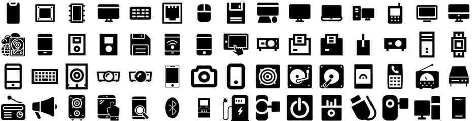 Set Of Device Icons Isolated Silhouette Solid Icon With Screen, Phone, Computer, Technology, Digital, Tablet, Mobile Infographic Simple Vector Illustration Logo