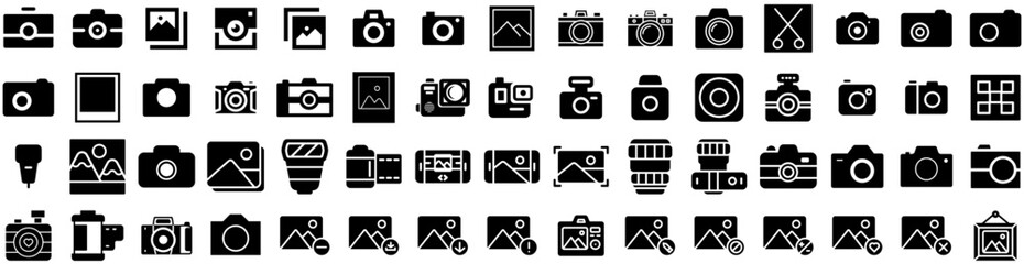 Set Of Photography Icons Isolated Silhouette Solid Icon With Photo, Digital, Photographer, Camera, Technology, Photography, Lens Infographic Simple Vector Illustration Logo - obrazy, fototapety, plakaty