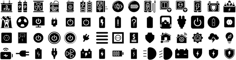 Set Of Power Icons Isolated Silhouette Solid Icon With Illustration, Vector, Electricity, Station, Electric, Energy, Power Infographic Simple Vector Illustration Logo