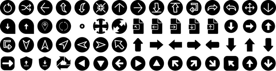 Set Of Arrow Icons Isolated Silhouette Solid Icon With Vector, Collection, Set, Symbol, Sign, Design, Arrow Infographic Simple Vector Illustration Logo