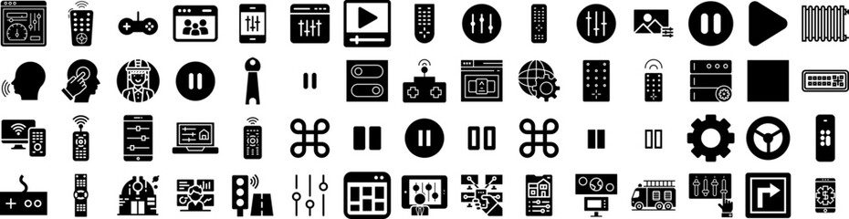 Set Of Control Icons Isolated Silhouette Solid Icon With Control, Man, Female, Technology, Worker, Work, Equipment Infographic Simple Vector Illustration Logo