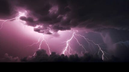 Naklejka na ściany i meble lightning storms in the sky with purple clouds