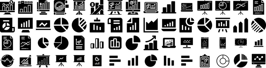 Set Of Graph Icons Isolated Silhouette Solid Icon With Business, Finance, Financial, Diagram, Chart, Data, Graph Infographic Simple Vector Illustration Logo
