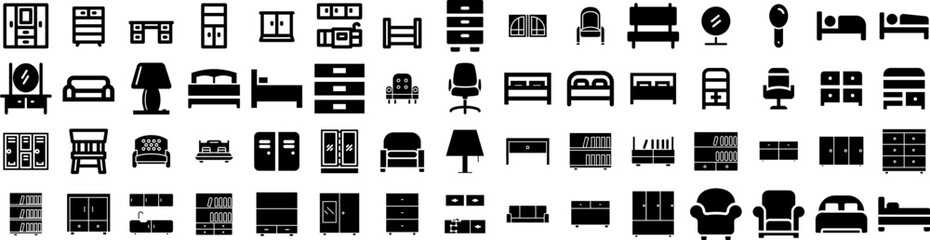 Set Of Furniture Icons Isolated Silhouette Solid Icon With Interior, Table, Home, Furniture, Living, Room, Design Infographic Simple Vector Illustration Logo