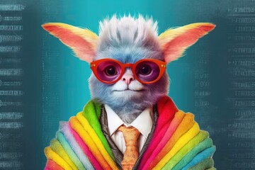 Alien lawyers species with rainbow - colored fur alien character illustration generative ai