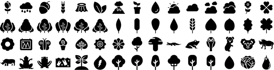 Set Of Nature Icons Isolated Silhouette Solid Icon With Beautiful, Background, Outdoor, Natural, Summer, Nature, Green Infographic Simple Vector Illustration Logo