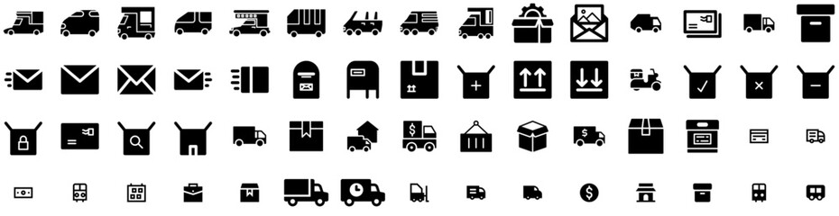 Set Of Delivery Icons Isolated Silhouette Solid Icon With Order, Fast, Service, Delivery, Courier, Shipping, Transport Infographic Simple Vector Illustration Logo