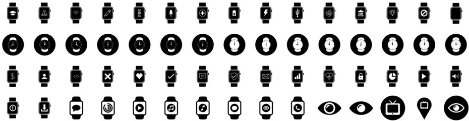 Set Of Watch Icons Isolated Silhouette Solid Icon With Wristwatch, Isolated, Clock, Design, Time, Modern, Watch Infographic Simple Vector Illustration Logo