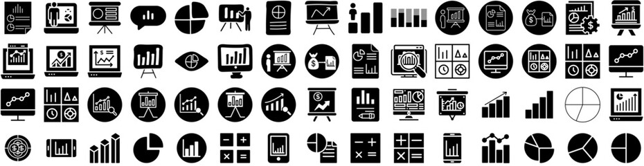 Set Of Statistics Icons Isolated Silhouette Solid Icon With Business, Graph, Growth, Data, Report, Strategy, Chart Infographic Simple Vector Illustration Logo