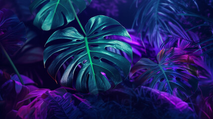 Tropical plants with neon glow