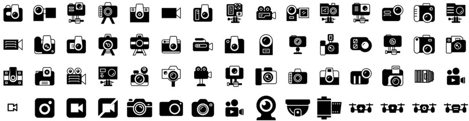 Set Of Camera Icons Isolated Silhouette Solid Icon With Photo, Lens, Digital, Illustration, Camera, Equipment, Photography Infographic Simple Vector Illustration Logo