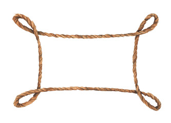 Watercolor painting of Brown rope frame with knots.