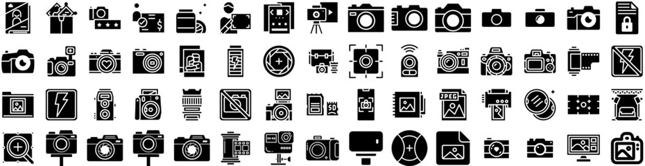 Set Of Photography Icons Isolated Silhouette Solid Icon With Photo, Photography, Lens, Photographer, Camera, Digital, Technology Infographic Simple Vector Illustration Logo