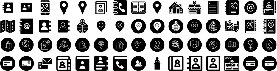 Set Of Address Icons Isolated Silhouette Solid Icon With Symbol, Location, Icon, Web, Address, Sign, Business Infographic Simple Vector Illustration Logo - obrazy, fototapety, plakaty